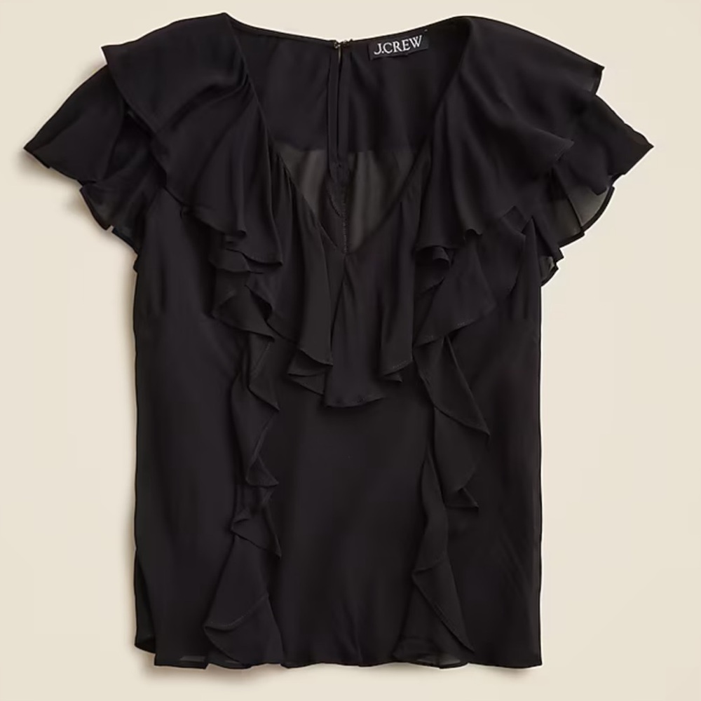 NWT J. Crew Ruffle Chiffon Top Black Size XL